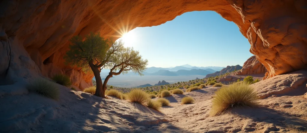 Symbolizing Growth/Resilience: A local Desert Peach tree growing out of a rock cleft. - AI Generated