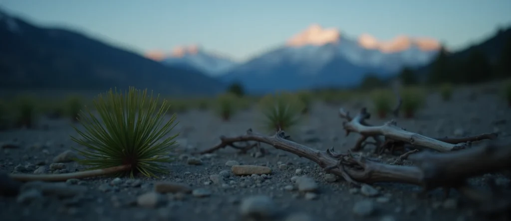 Symbolizing Seed/New Beginning: A local Rabbitbrush single pine seed on dry earth. - AI Generated