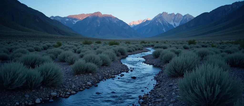 Symbolizing Flow/Cleansing: A local Sagebrush (Artemisia tridentata) hidden small waterfall. - AI Generated