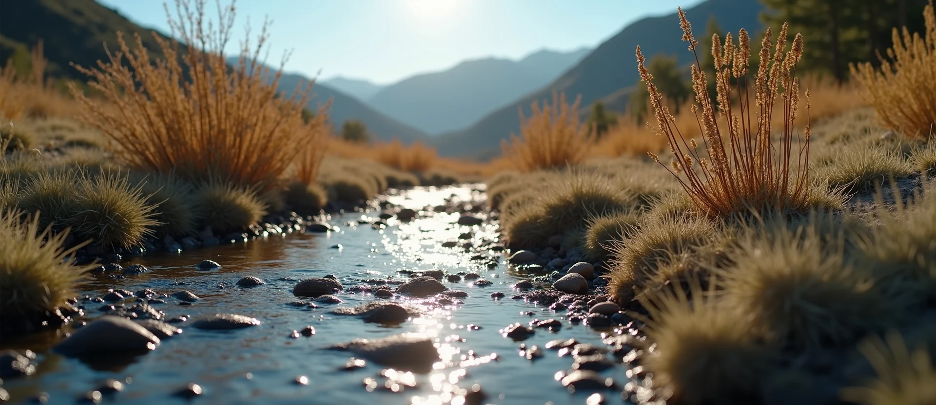 Symbolizing Flow/Cleansing: A local Rabbitbrush clear cold snowmelt stream. - AI Generated