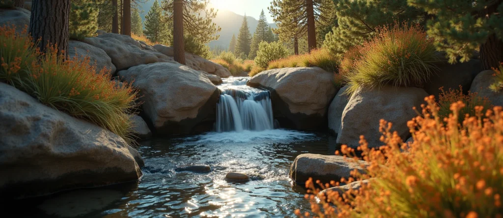 Symbolizing Flow/Cleansing: A local Indian Paintbrush hidden small waterfall. - AI Generated