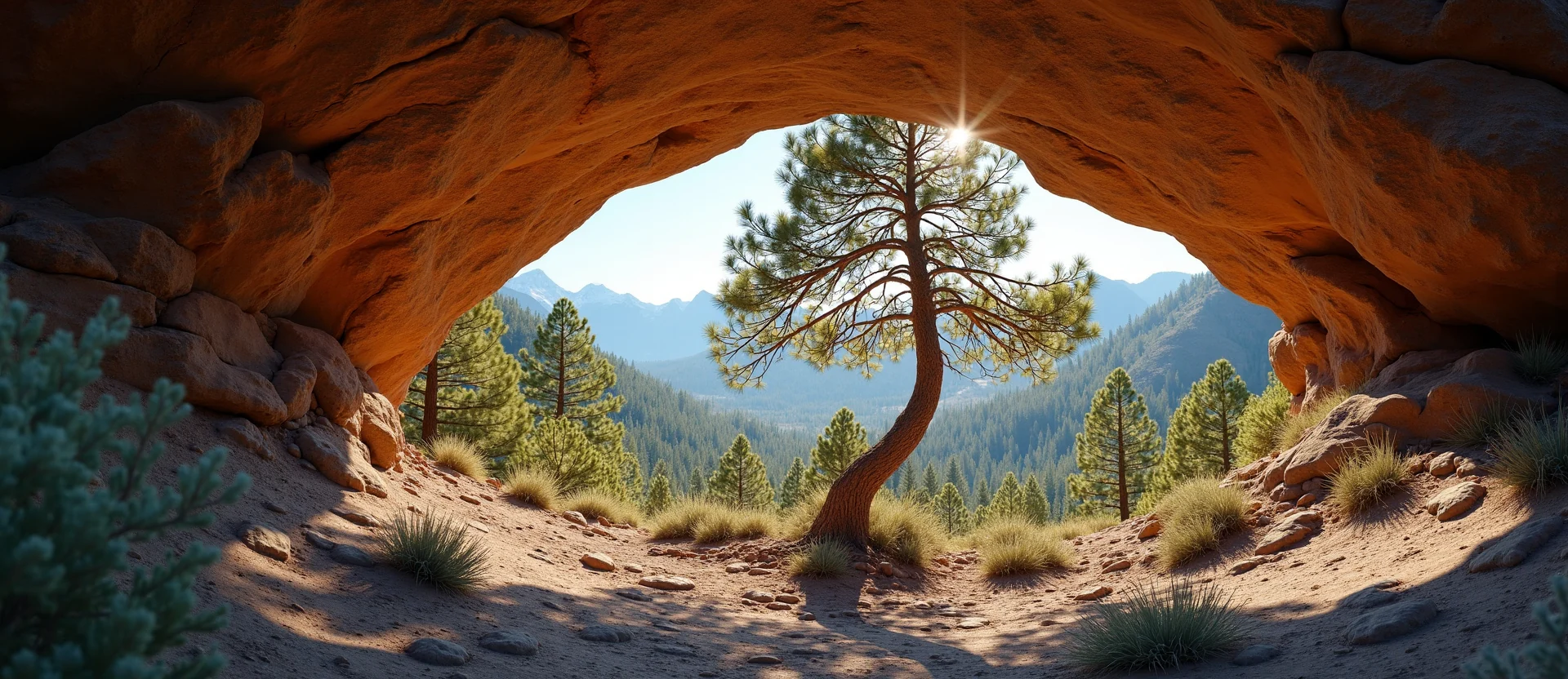 Symbolizing Growth/Resilience: A local Ponderosa Pine tree growing out of a rock cleft. - AI Generated