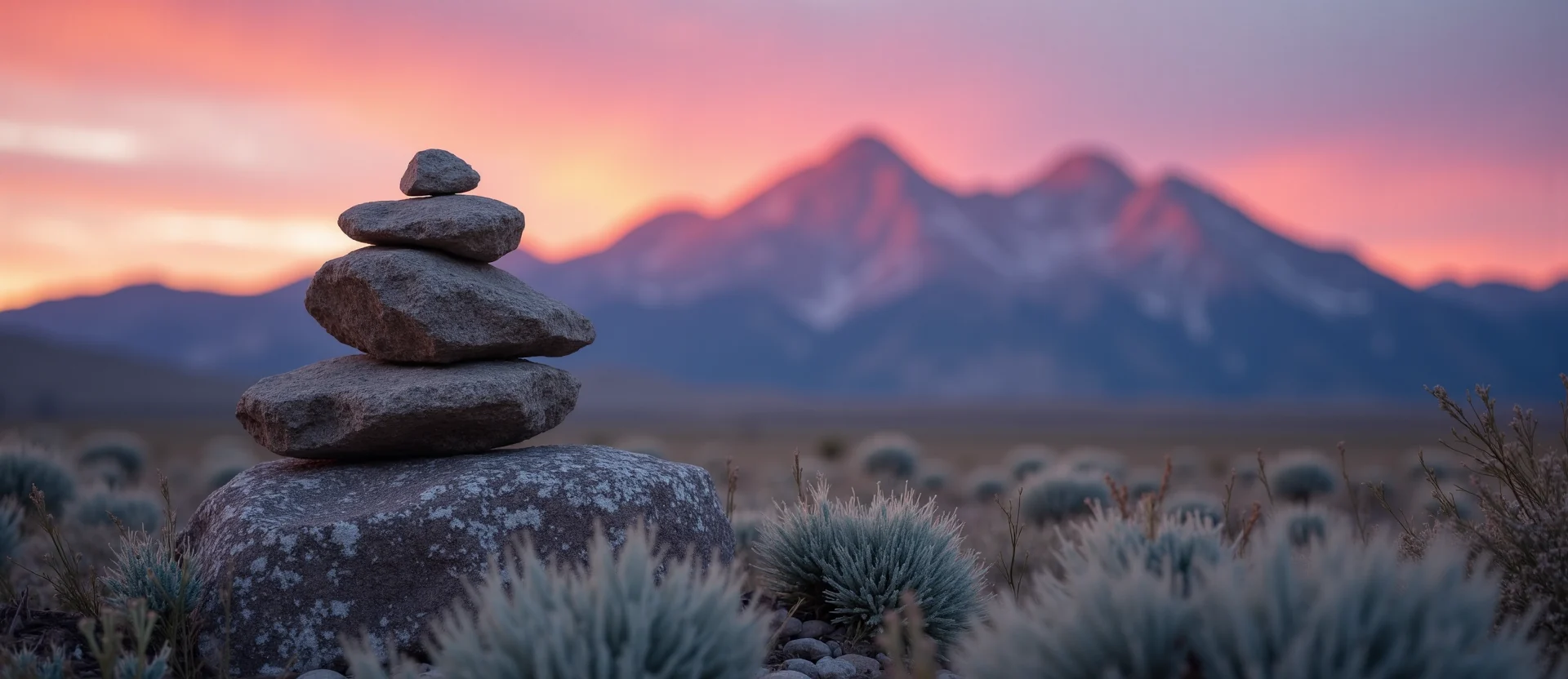 Symbolizing Stability/Peak: A local Rabbitbrush ancient rock cairn. - AI Generated