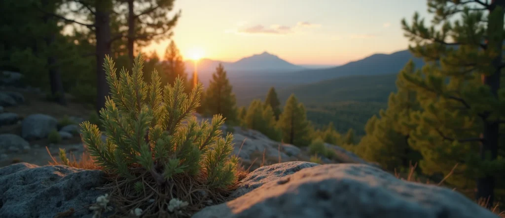 Symbolizing Stability/Peak: A local Quaking Aspen distant Sierra horizon. - AI Generated