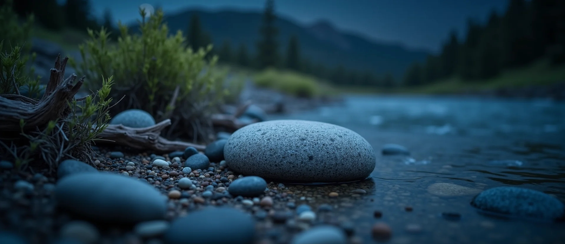 Symbolizing Flow/Cleansing: A local Rabbitbrush smooth Truckee river stones. - AI Generated