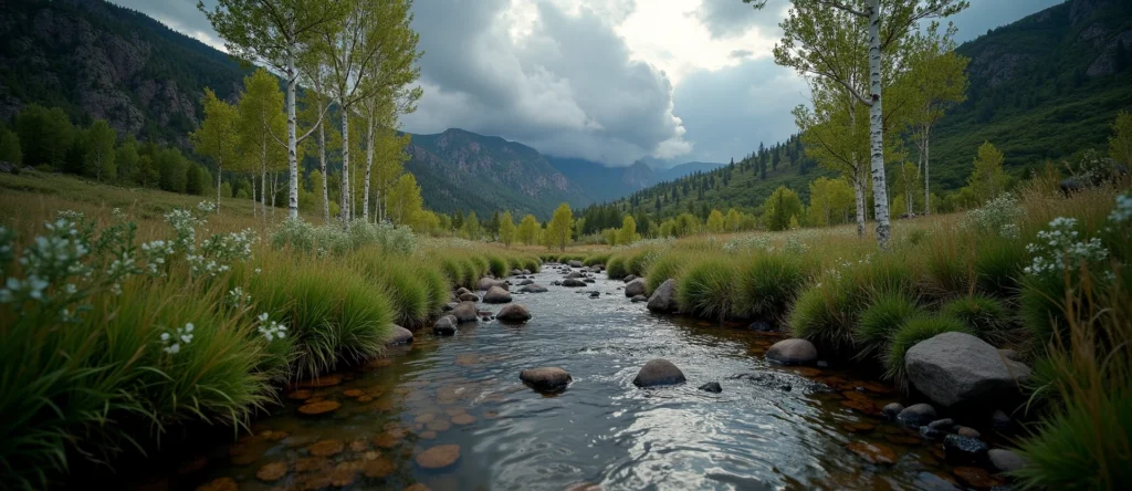Symbolizing Flow/Cleansing: A local Quaking Aspen babbling mountain creek. - AI Generated