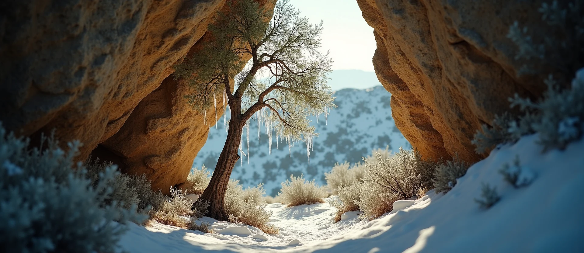 Symbolizing Growth/Resilience: A local Sagebrush (Artemisia tridentata) tree growing out of a rock cleft. - AI Generated