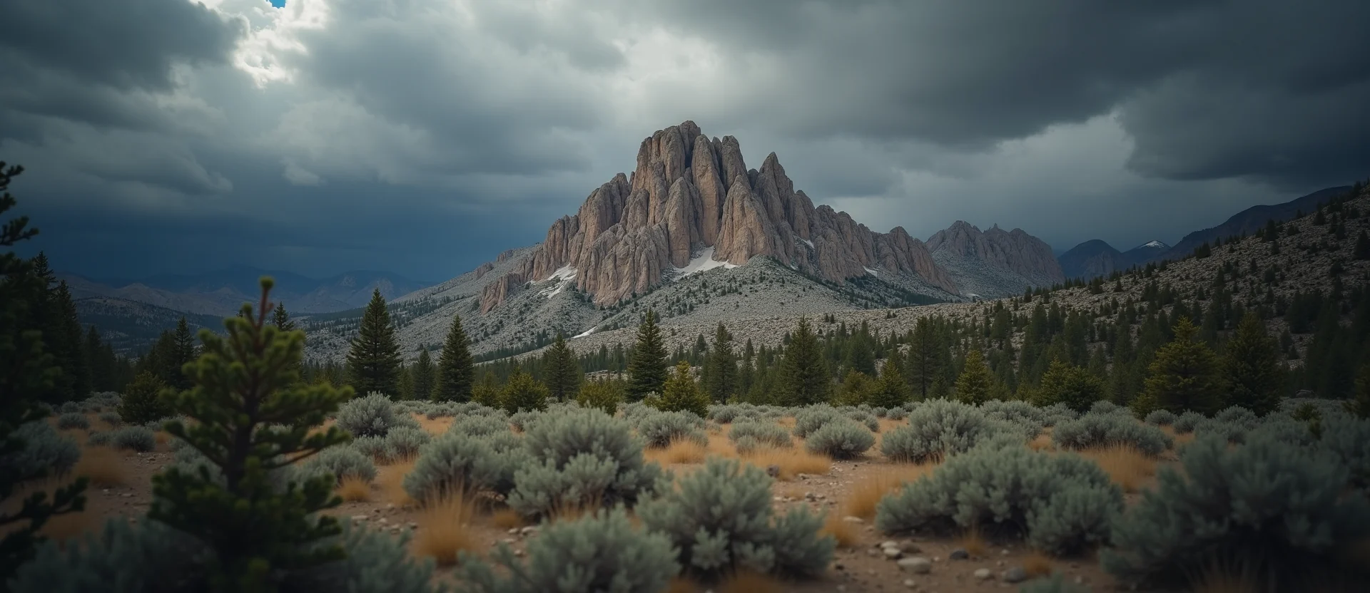 Symbolizing Stability/Peak: A local Sierra Juniper jagged granite peak. - AI Generated