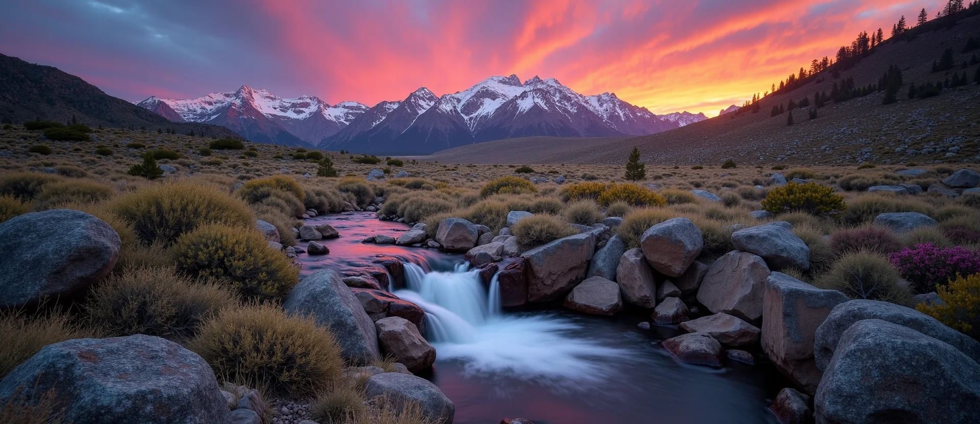 Symbolizing Flow/Cleansing: A local Rabbitbrush hidden small waterfall. - AI Generated