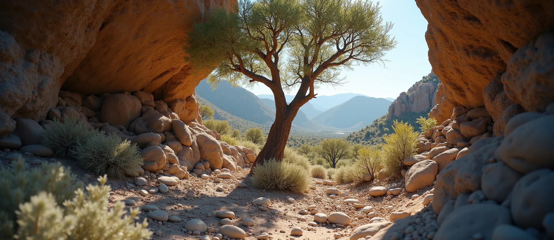 Symbolizing Growth/Resilience: A local Manzanita tree growing out of a rock cleft. - AI Generated