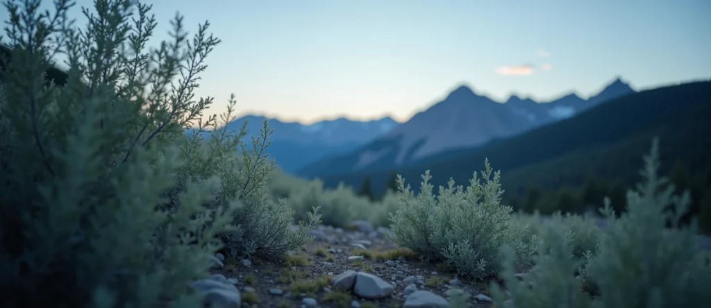 Symbolizing Stability/Peak: A local Rabbitbrush solid mountain ridge. - AI Generated