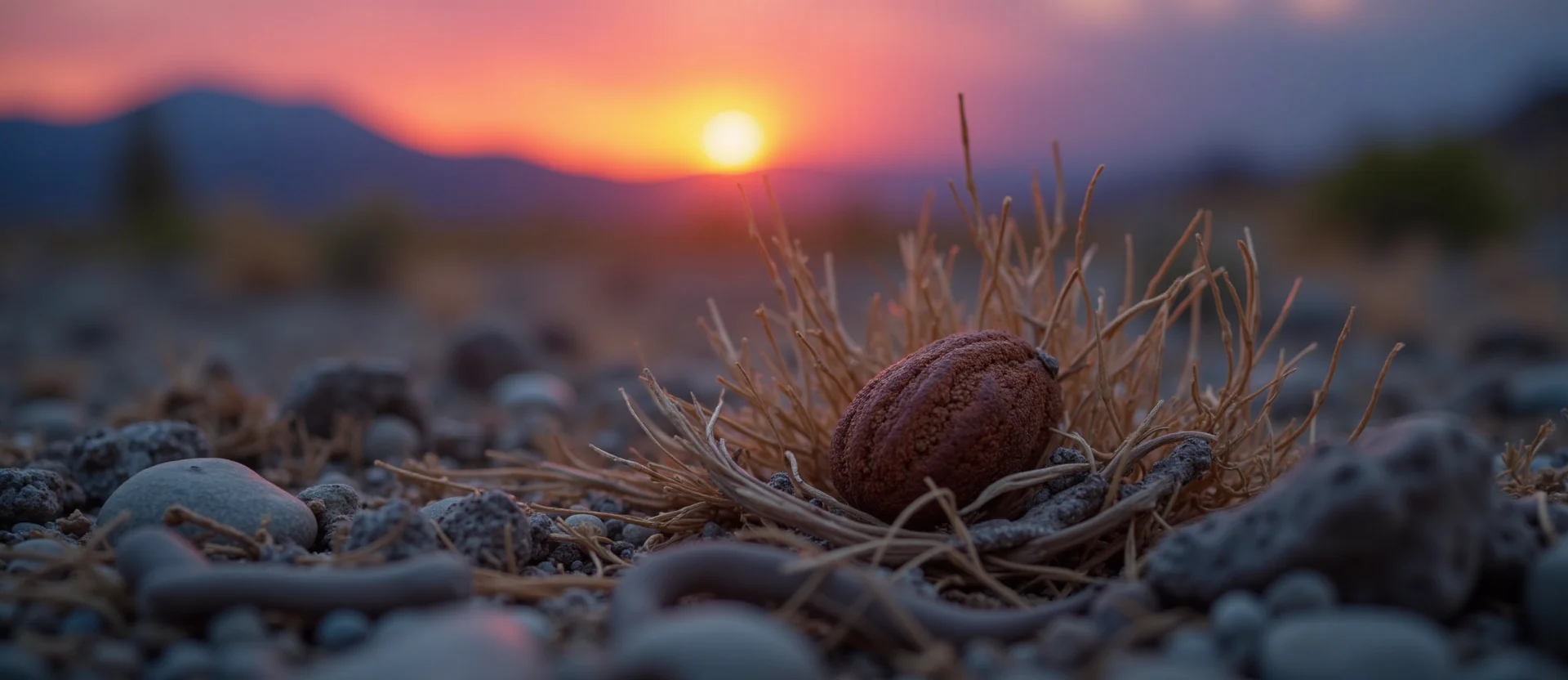 Symbolizing Seed/New Beginning: A local Sierra Juniper single pine seed on dry earth. - AI Generated