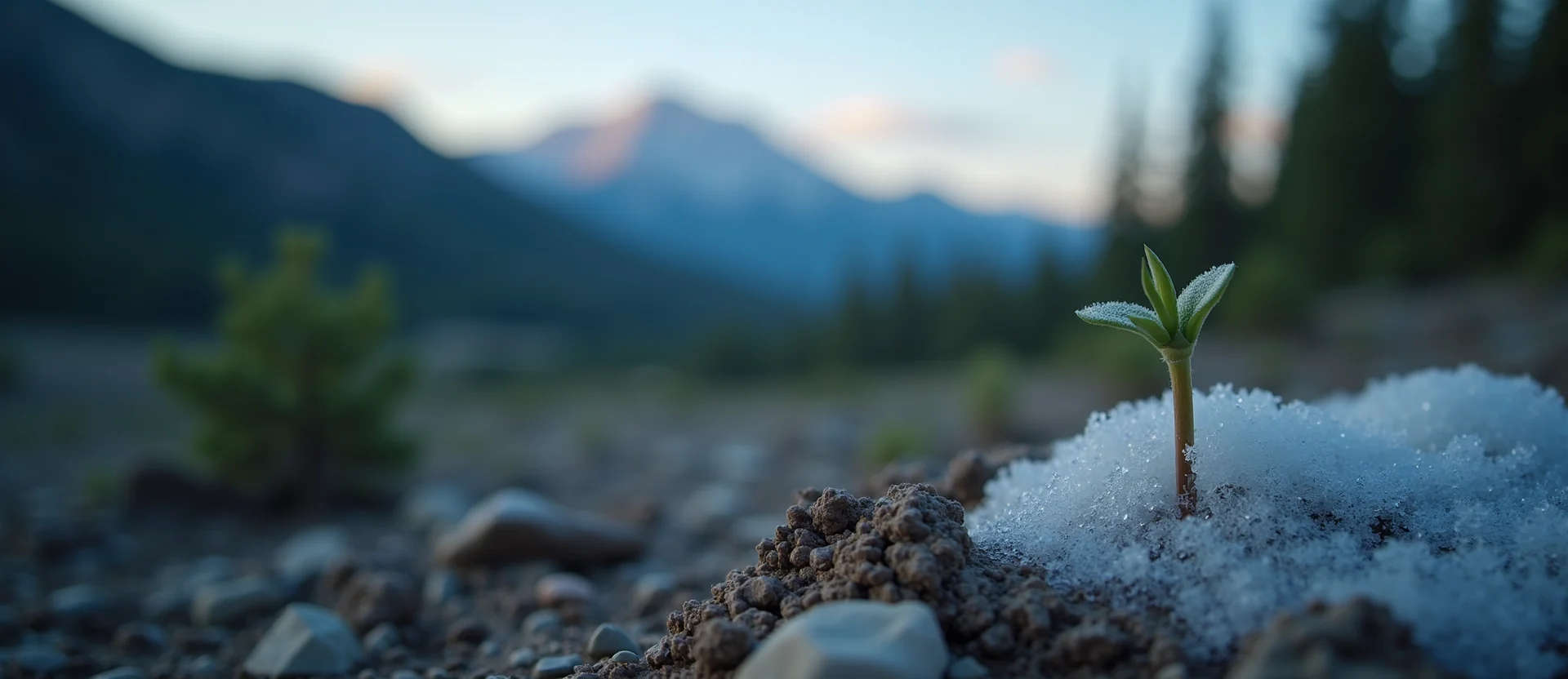 Symbolizing Seed/New Beginning: A local Ponderosa Pine shoot emerging from cracked soil. - AI Generated