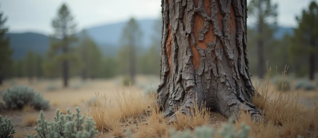Symbolizing Growth/Resilience: A local Indian Paintbrush sturdy weathered tree trunk. - AI Generated