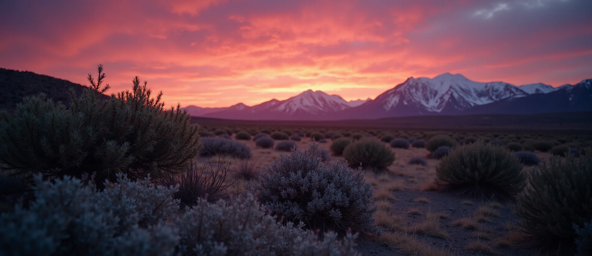 Symbolizing Stability/Peak: A local Bitterbrush distant Sierra horizon. - AI Generated