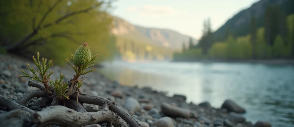 Symbolizing Seed/New Beginning: A local Quaking Aspen new green bud on a branch. - AI Generated