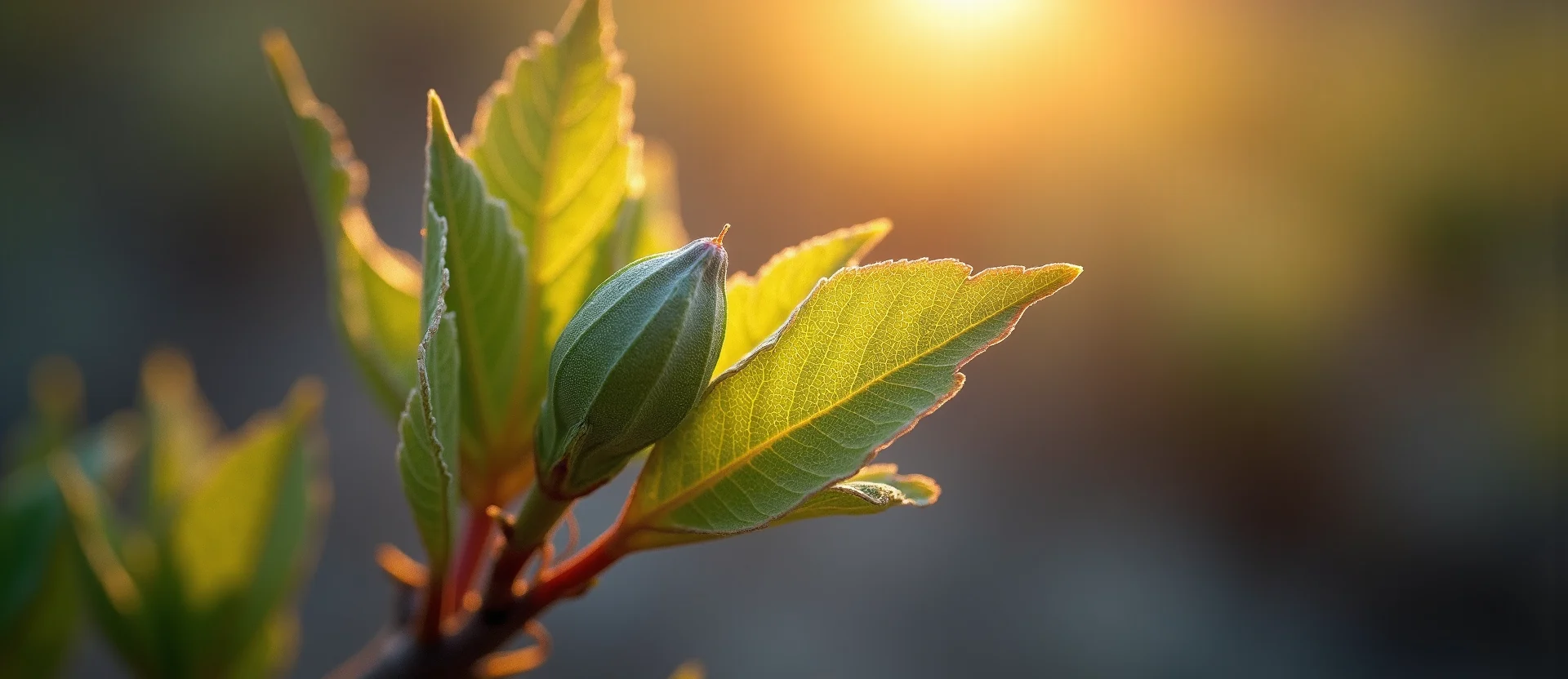 Symbolizing Seed/New Beginning: A local Desert Peach new green bud on a branch. - AI Generated
