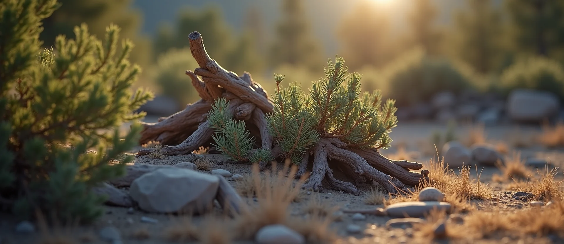 Symbolizing Growth/Resilience: A local Sierra Juniper gnarled juniper roots. - AI Generated