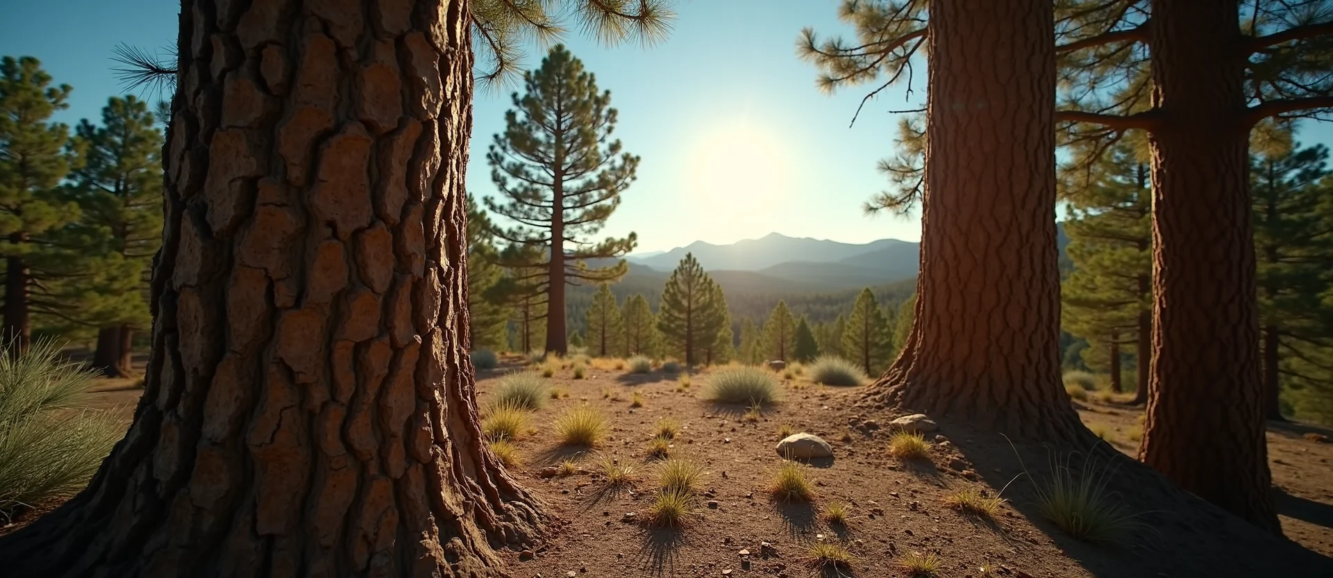 Symbolizing Stability/Peak: A local Ponderosa Pine distant Sierra horizon. - AI Generated