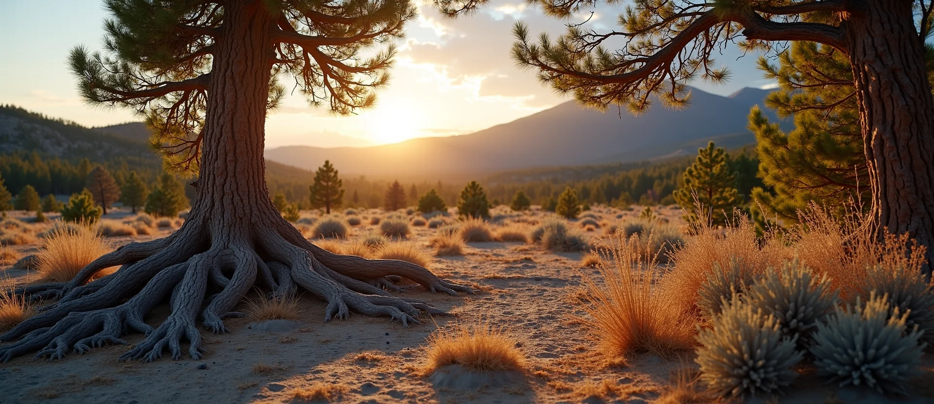Symbolizing Growth/Resilience: A local Ponderosa Pine gnarled juniper roots. - AI Generated