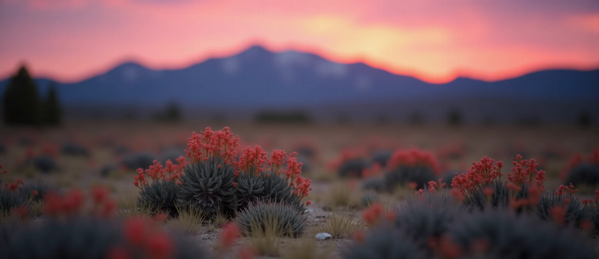 Symbolizing Stability/Peak: A local Indian Paintbrush distant Sierra horizon. - AI Generated