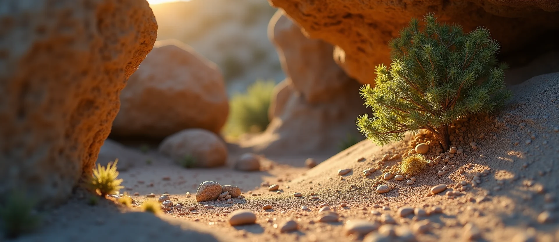 Symbolizing Growth/Resilience: A local Desert Peach tree growing out of a rock cleft. - AI Generated