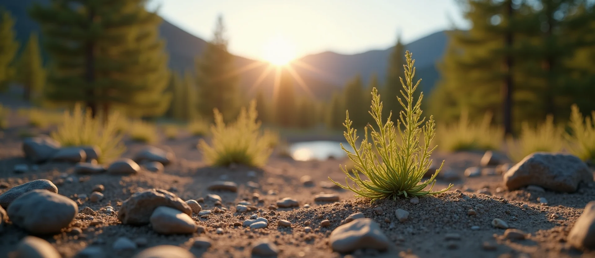 Symbolizing Seed/New Beginning: A local Ponderosa Pine sprouting sagebrush seedling. - AI Generated