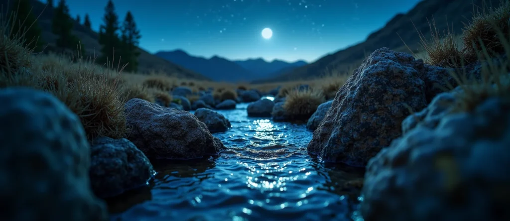 Symbolizing Flow/Cleansing: A local Bitterbrush babbling mountain creek. - AI Generated