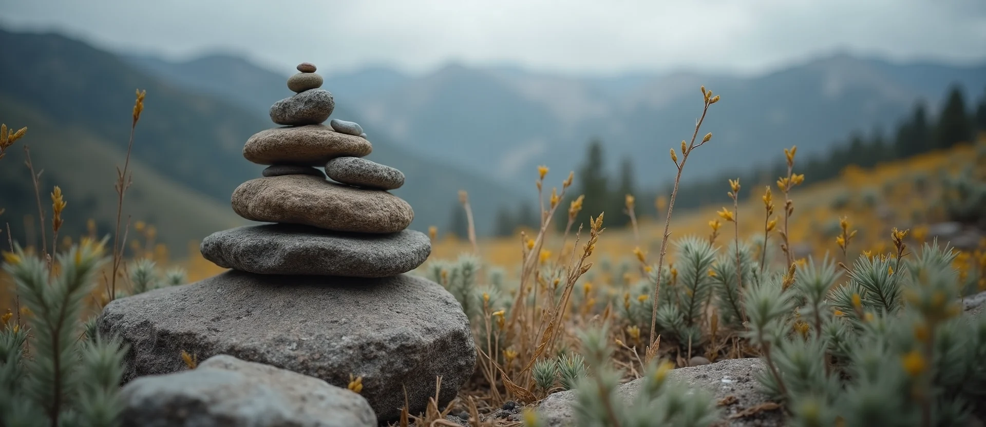 Symbolizing Stability/Peak: A local Manzanita ancient rock cairn. - AI Generated