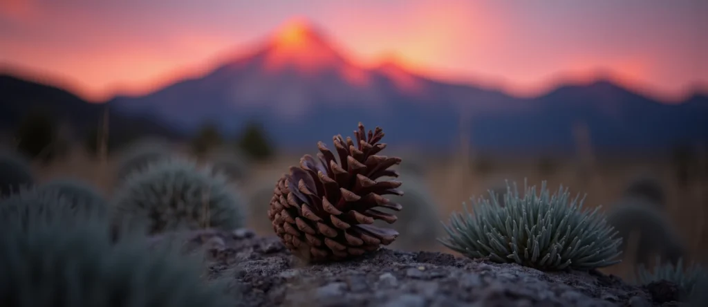 Symbolizing Seed/New Beginning: A local Desert Peach opening pine cone. - AI Generated