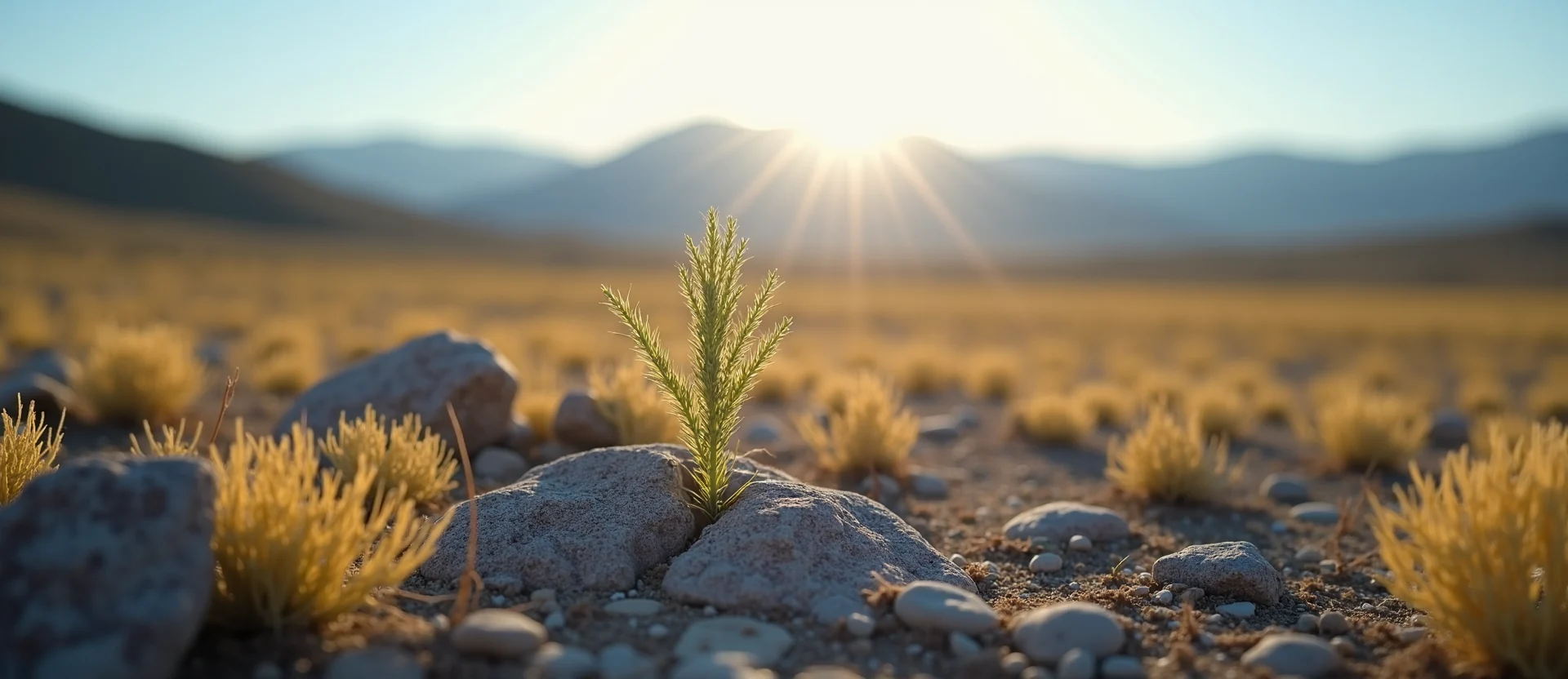 Symbolizing Seed/New Beginning: A local Indian Paintbrush sprouting sagebrush seedling. - AI Generated
