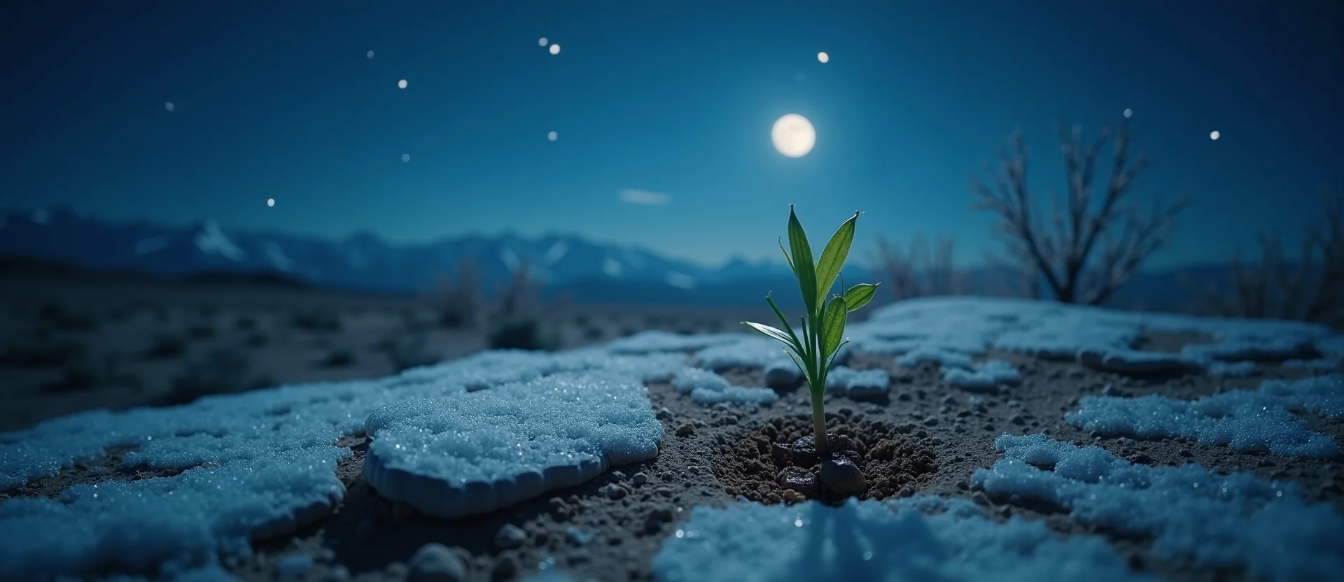 Symbolizing Seed/New Beginning: A local Desert Peach shoot emerging from cracked soil. - AI Generated