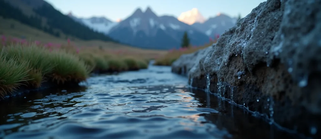 Symbolizing Flow/Cleansing: A local Indian Paintbrush babbling mountain creek. - AI Generated