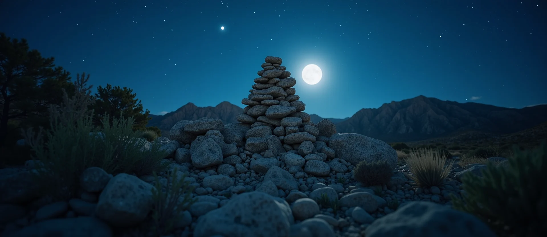 Symbolizing Stability/Peak: A local Desert Peach ancient rock cairn. - AI Generated
