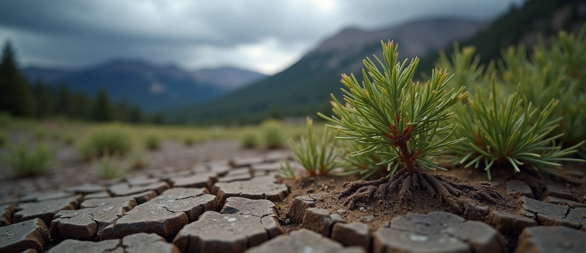 Symbolizing Seed/New Beginning: A local Quaking Aspen shoot emerging from cracked soil. - AI Generated