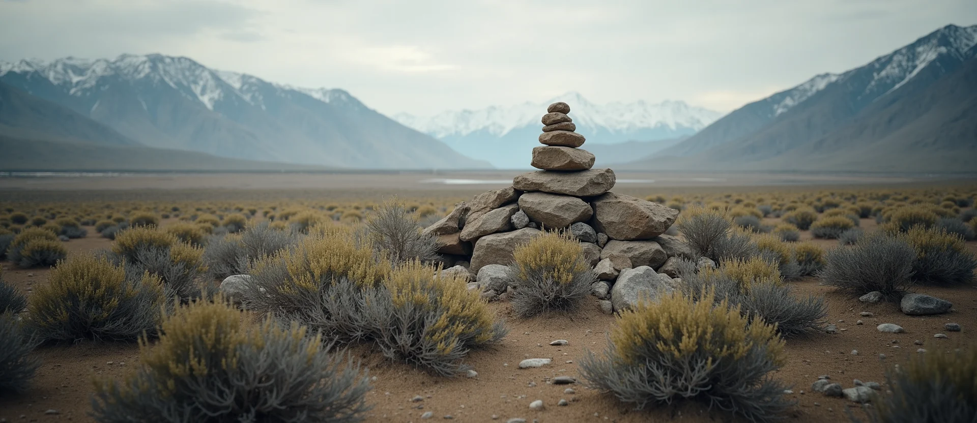 Symbolizing Stability/Peak: A local Desert Peach ancient rock cairn. - AI Generated