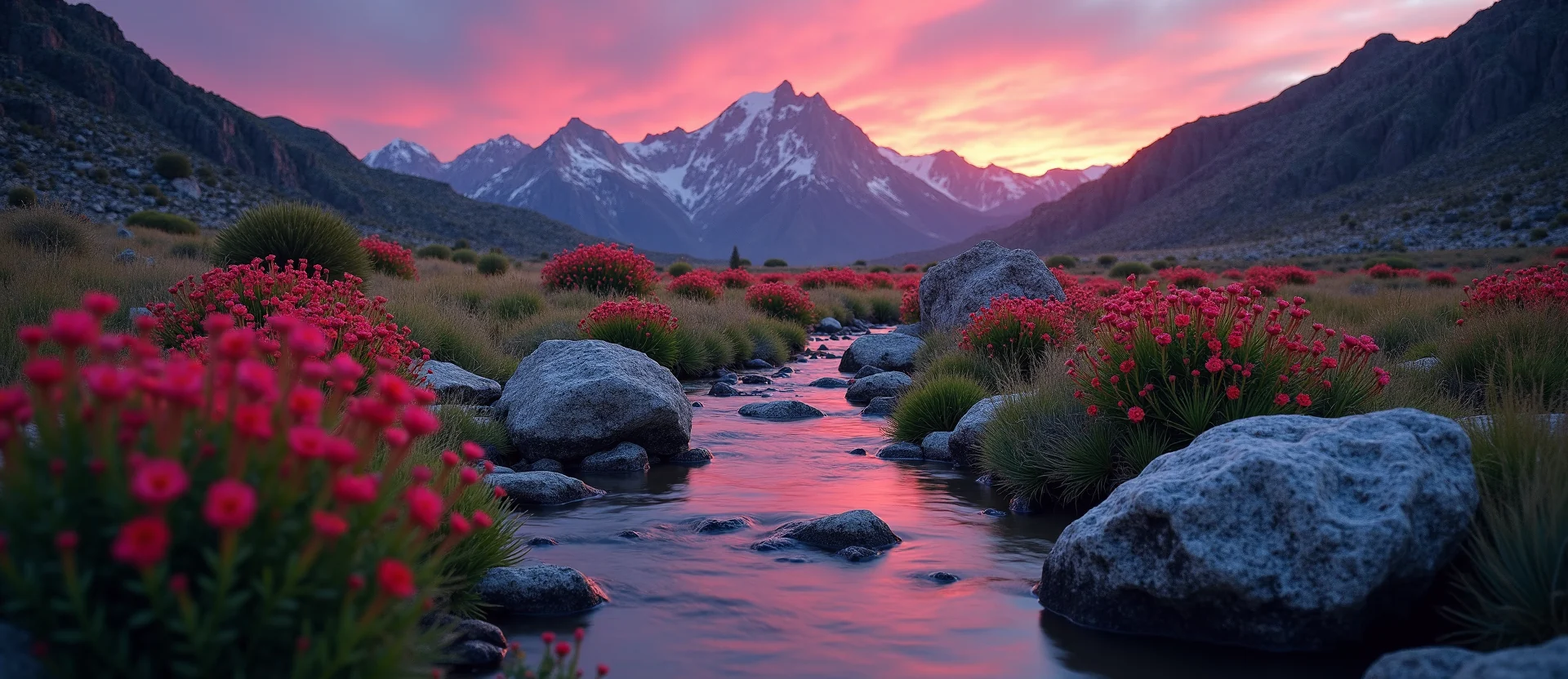 Symbolizing Flow/Cleansing: A local Indian Paintbrush babbling mountain creek. - AI Generated