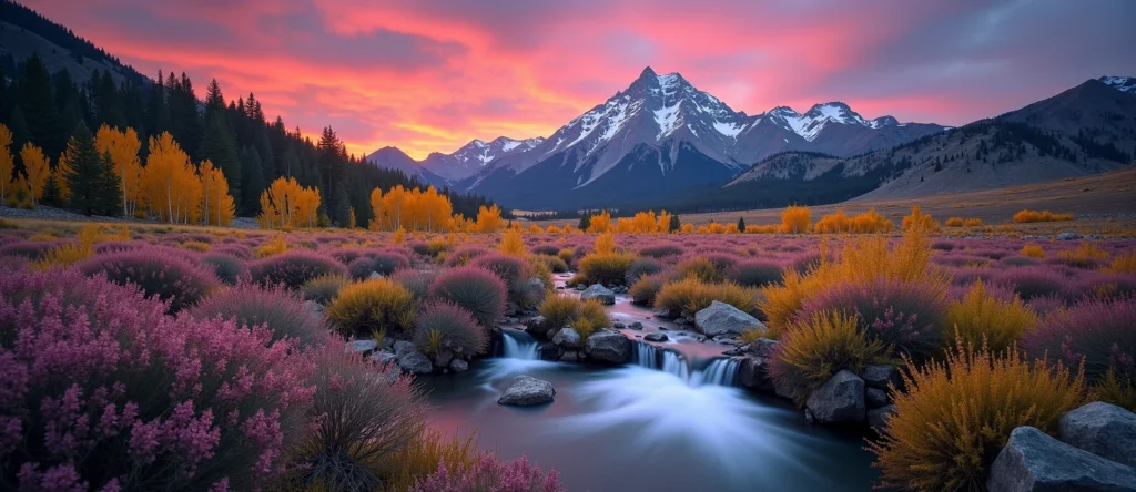 Symbolizing Flow/Cleansing: A local Indian Paintbrush hidden small waterfall. - AI Generated
