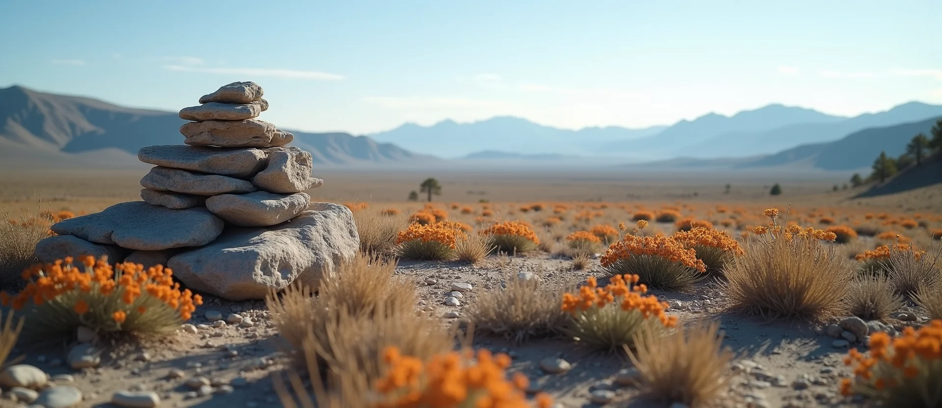 Symbolizing Stability/Peak: A local Indian Paintbrush ancient rock cairn. - AI Generated