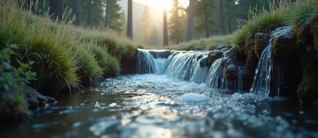 Symbolizing Flow/Cleansing: A local Rabbitbrush hidden small waterfall. - AI Generated