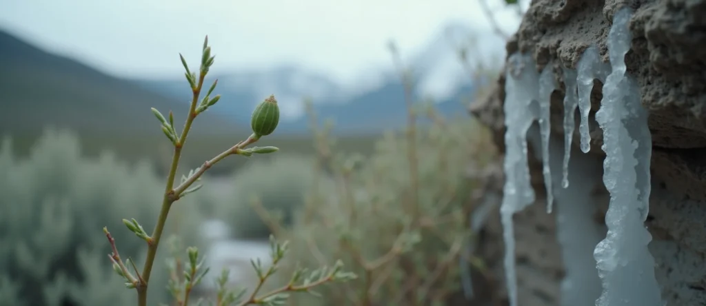 Symbolizing Seed/New Beginning: A local Desert Peach new green bud on a branch. - AI Generated