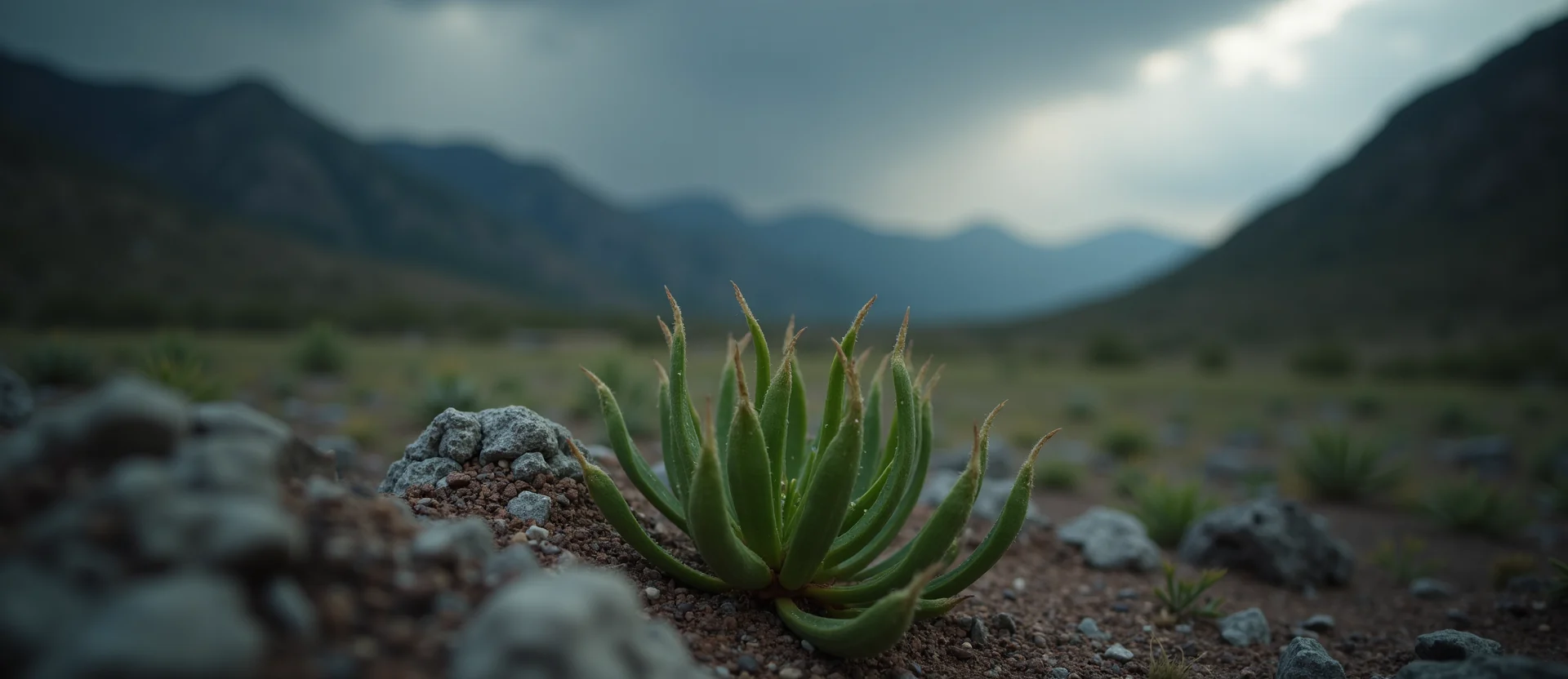 Symbolizing Flow/Cleansing: A local Mountain Mahogany raindrops on desert leaves. - AI Generated