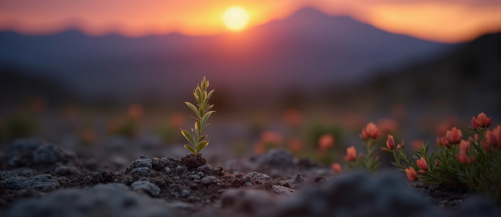 Symbolizing Seed/New Beginning: A local Indian Paintbrush shoot emerging from cracked soil. - AI Generated