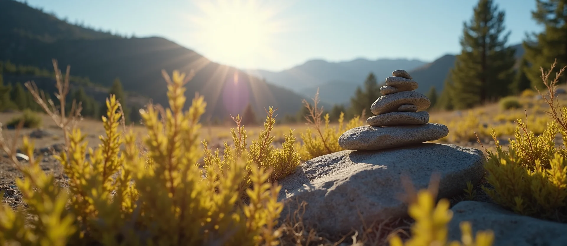 Symbolizing Stability/Peak: A local Indian Paintbrush ancient rock cairn. - AI Generated