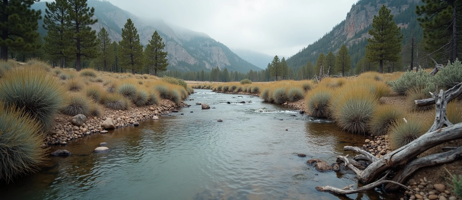 Symbolizing Flow/Cleansing: A local Ponderosa Pine clear cold snowmelt stream. - AI Generated