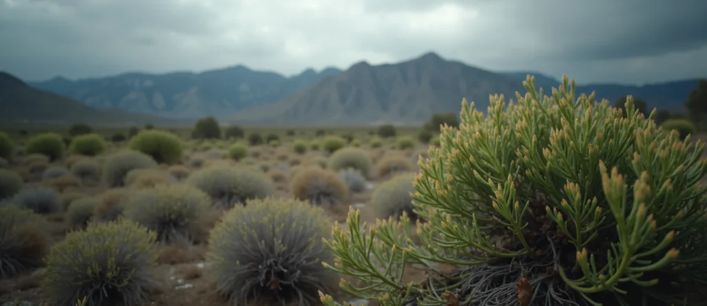 Symbolizing Flow/Cleansing: A local Indian Paintbrush raindrops on desert leaves. - AI Generated