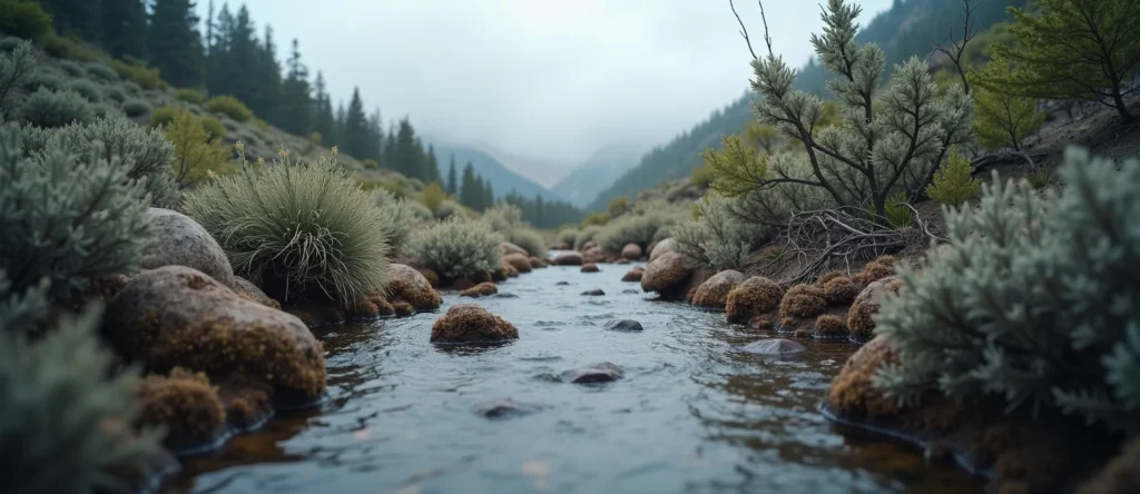 Symbolizing Flow/Cleansing: A local Manzanita clear cold snowmelt stream. - AI Generated