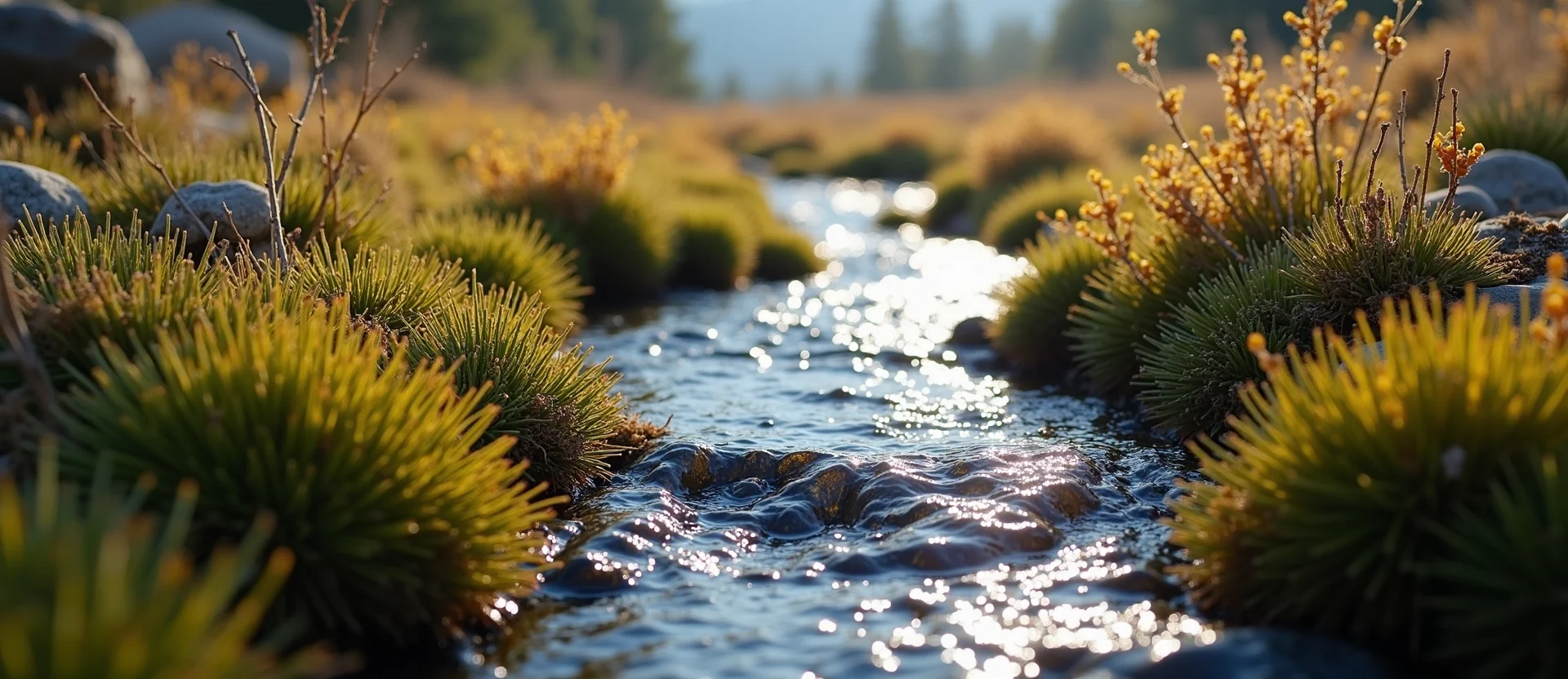 Symbolizing Flow/Cleansing: A local Indian Paintbrush babbling mountain creek. - AI Generated