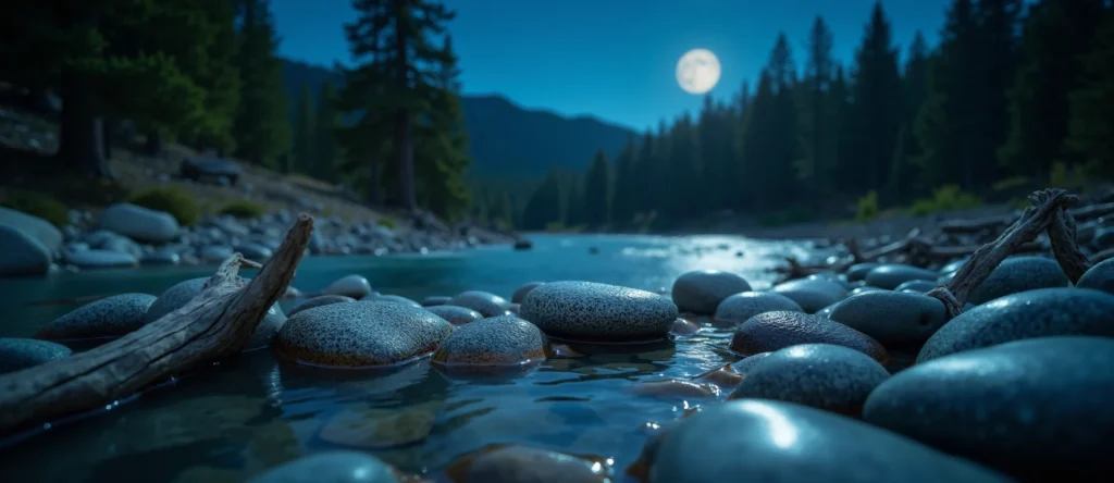 Symbolizing Flow/Cleansing: A local Ponderosa Pine smooth Truckee river stones. - AI Generated