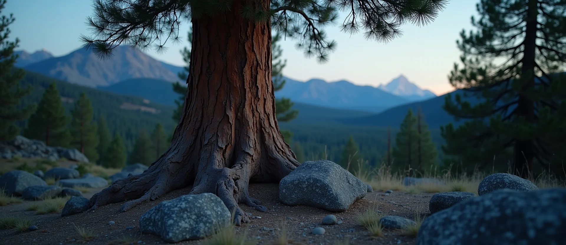 Symbolizing Growth/Resilience: A local Ponderosa Pine sturdy weathered tree trunk. - AI Generated